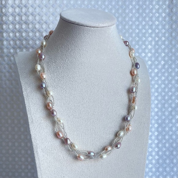 Stunning Triple-strand Baroque Pearl and Seed Bead Necklace Iridescent EUC #638 - Picture 2 of 8